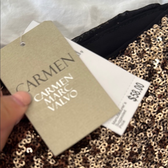 Carmen Marc Valvo Gold Sequin Sleeveless Camisole - Picture 2 of 4
